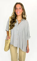 Brown / SM JoJo Striped Button Down Oversized Top - Madison and Mallory