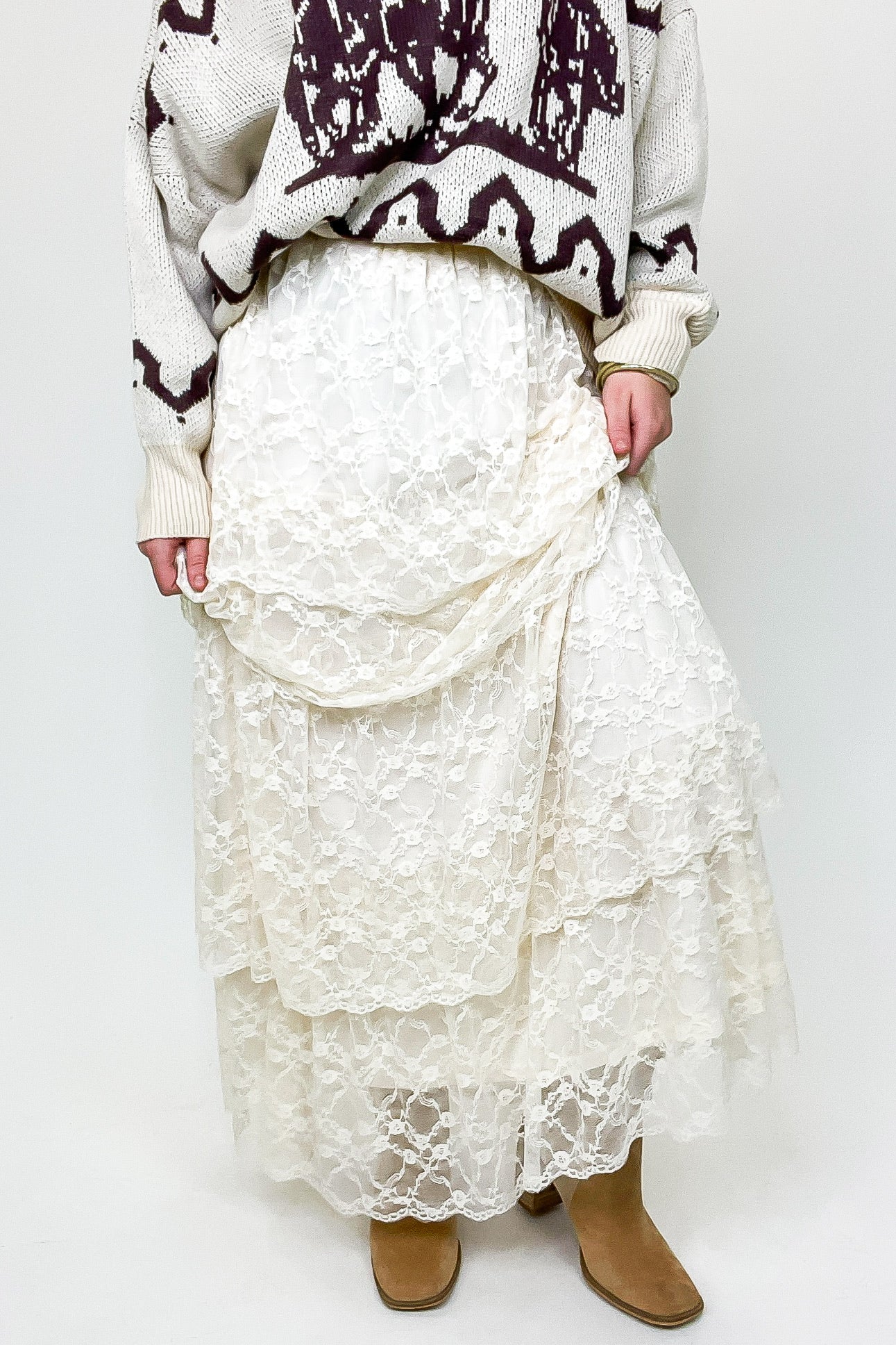 Vintage Veil Tiered Lace Maxi Skirt - Madison and Mallory