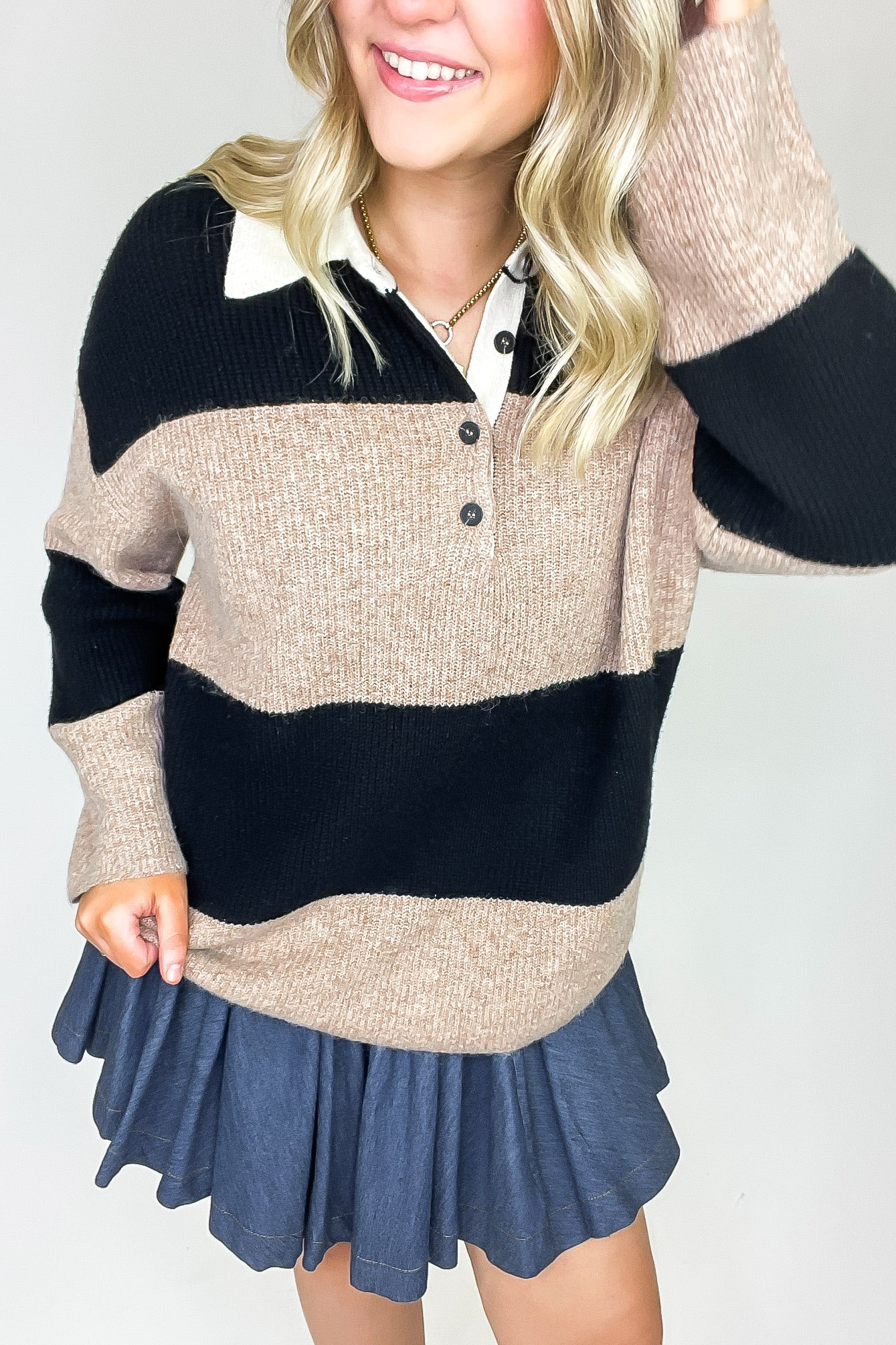 Varsity Lines Striped Collared Polo Top - Madison and Mallory