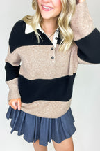 Varsity Lines Striped Collared Polo Top - FINAL SALE - Madison and Mallory