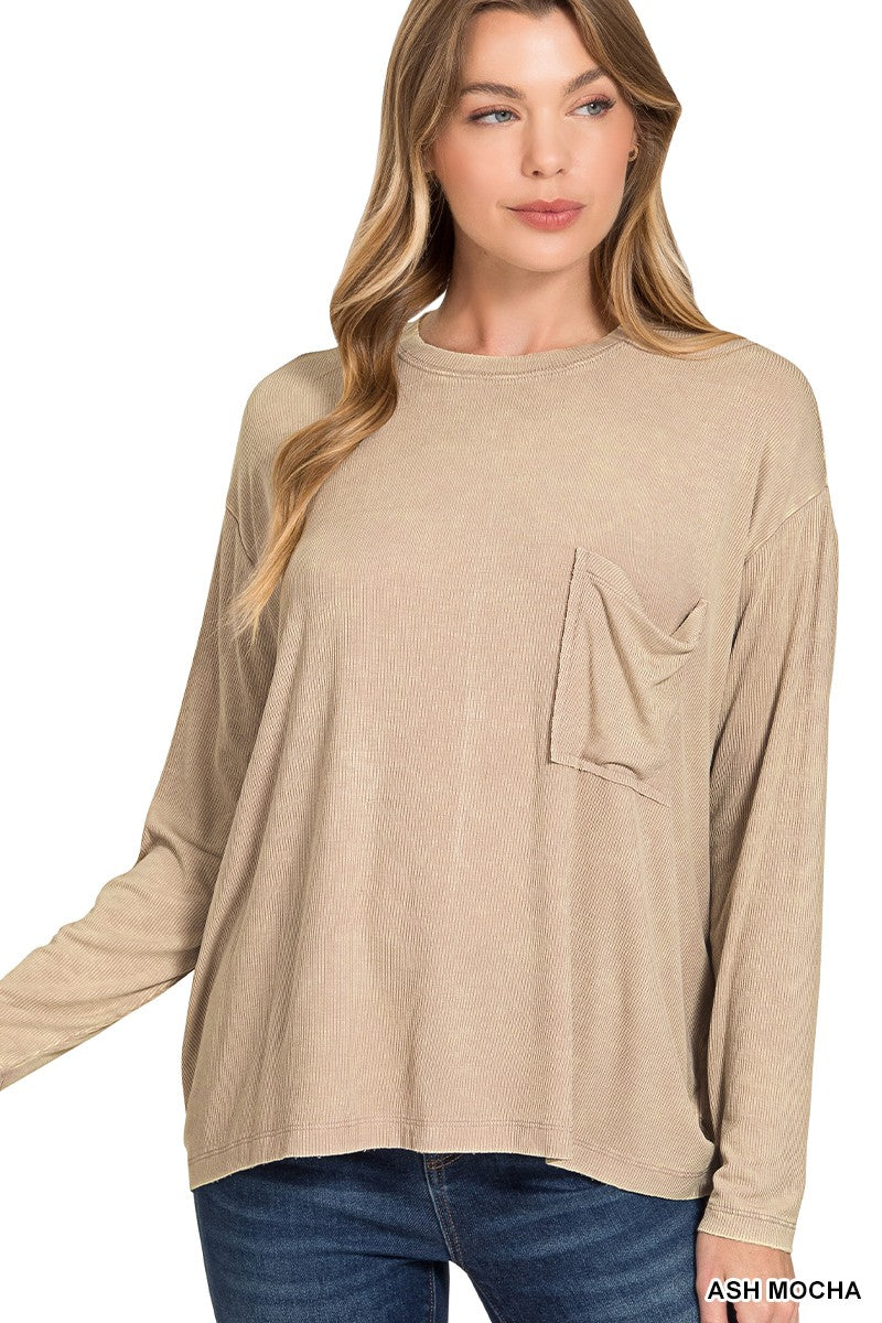 Caliana Washed Dolman Sleeve Pocket Top