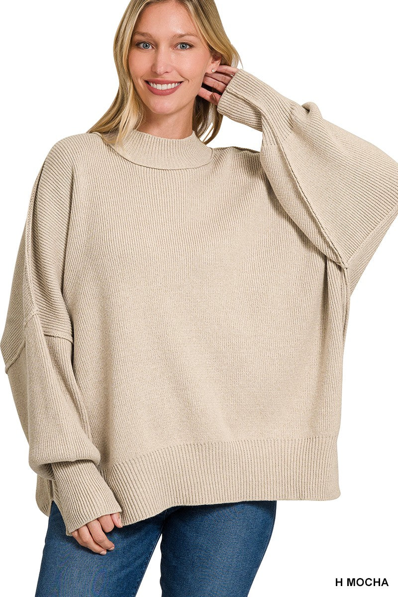 Simple Street Side Slit Oversized Sweater