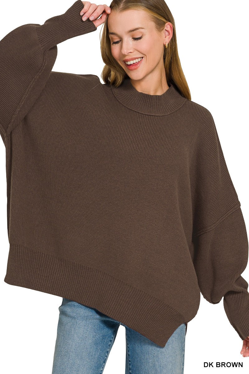 Simple Street Side Slit Oversized Sweater