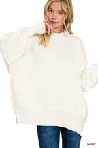Simple Street Side Slit Oversized Sweater