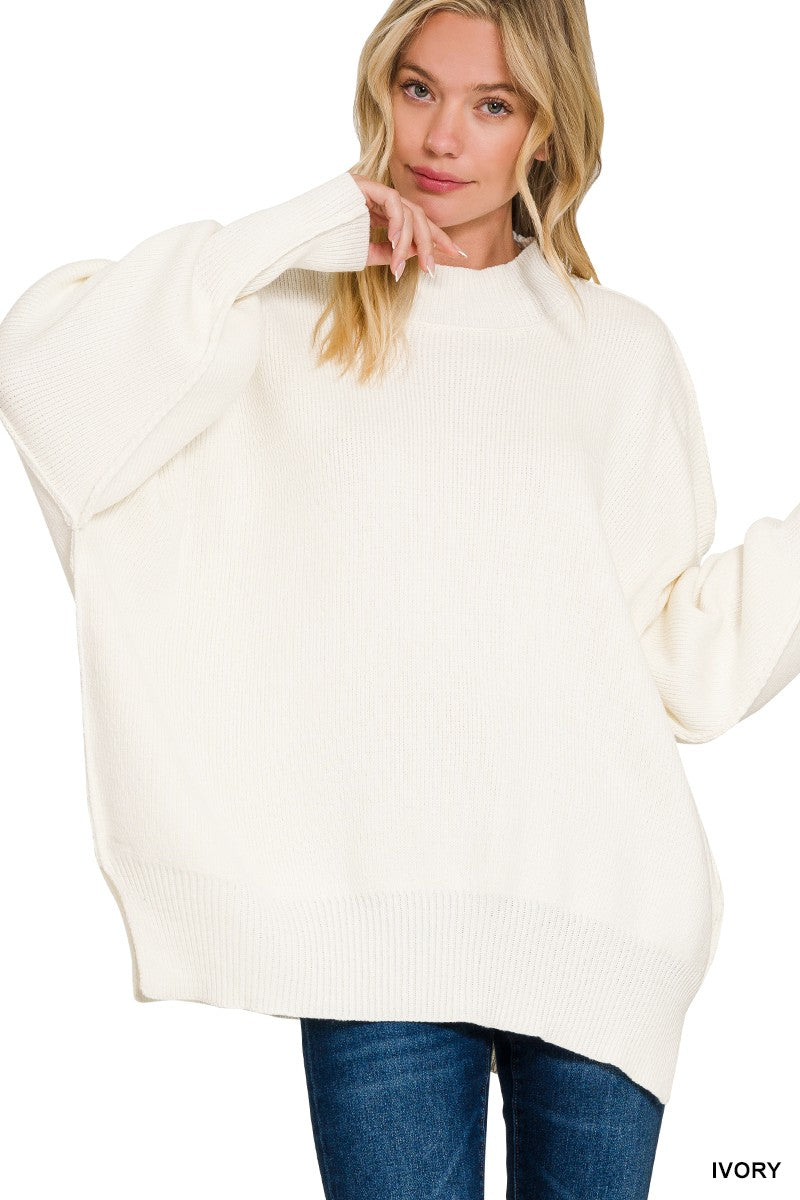 Simple Street Side Slit Oversized Sweater