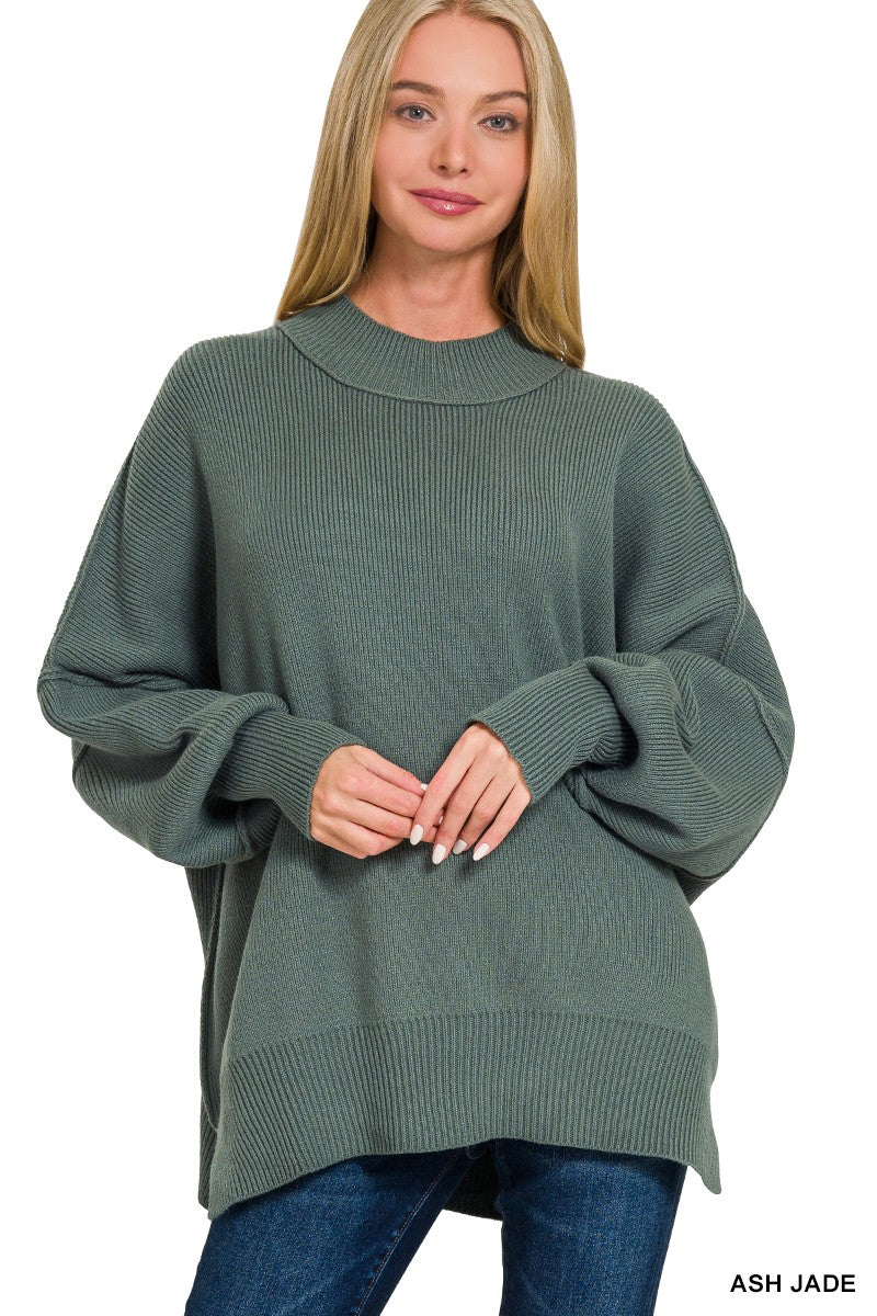 Simple Street Side Slit Oversized Sweater