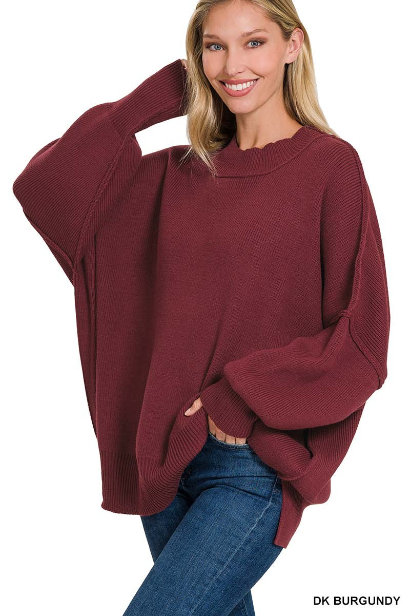 Simple Street Side Slit Oversized Sweater