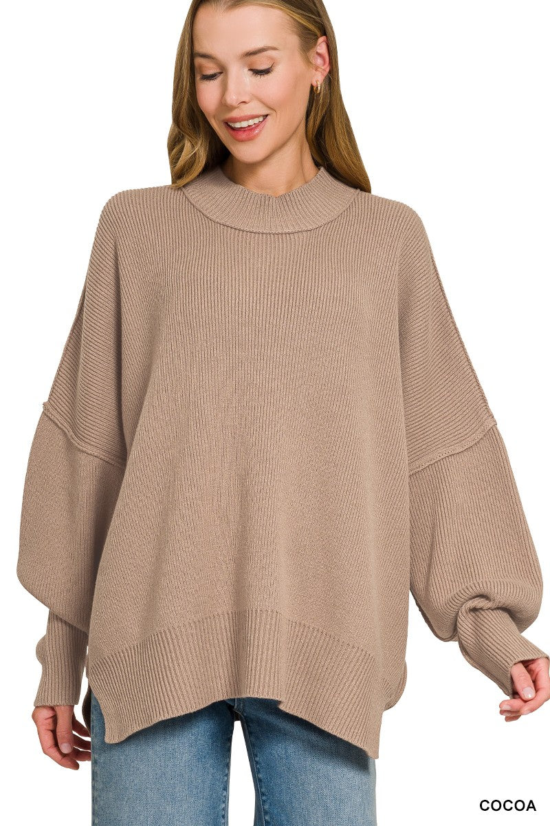 Simple Street Side Slit Oversized Sweater