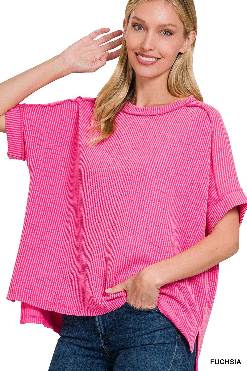 Simple Adoration Rib Knit Raw Edge Top