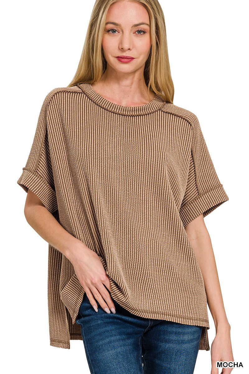 Simple Adoration Rib Knit Raw Edge Top