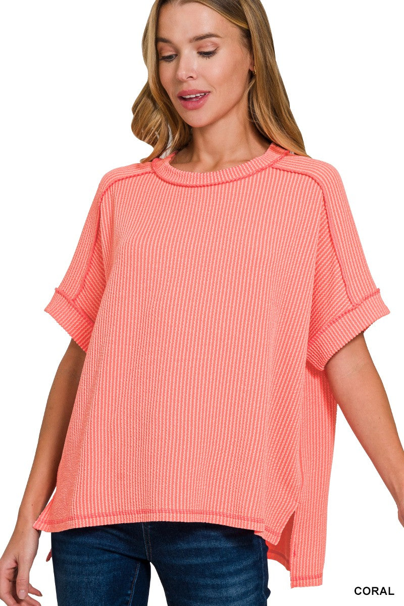 Simple Adoration Rib Knit Raw Edge Top