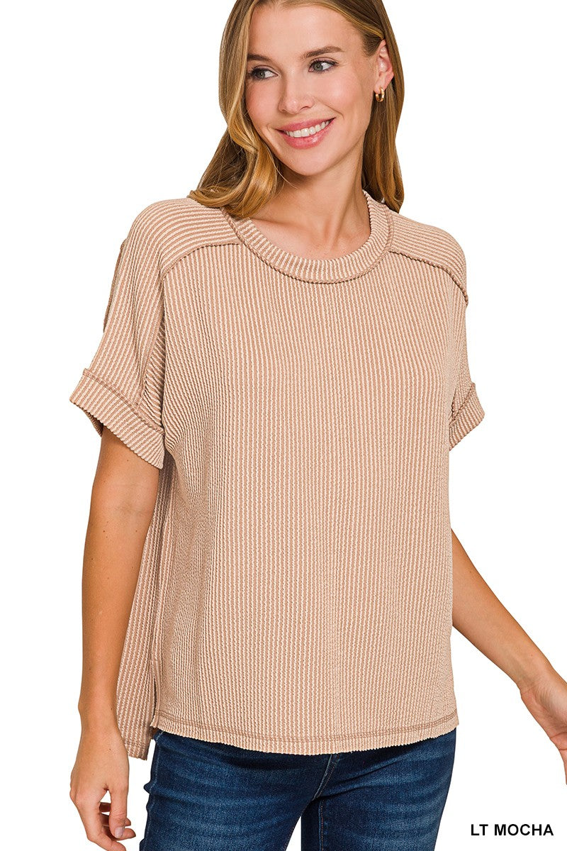 Simple Adoration Rib Knit Raw Edge Top