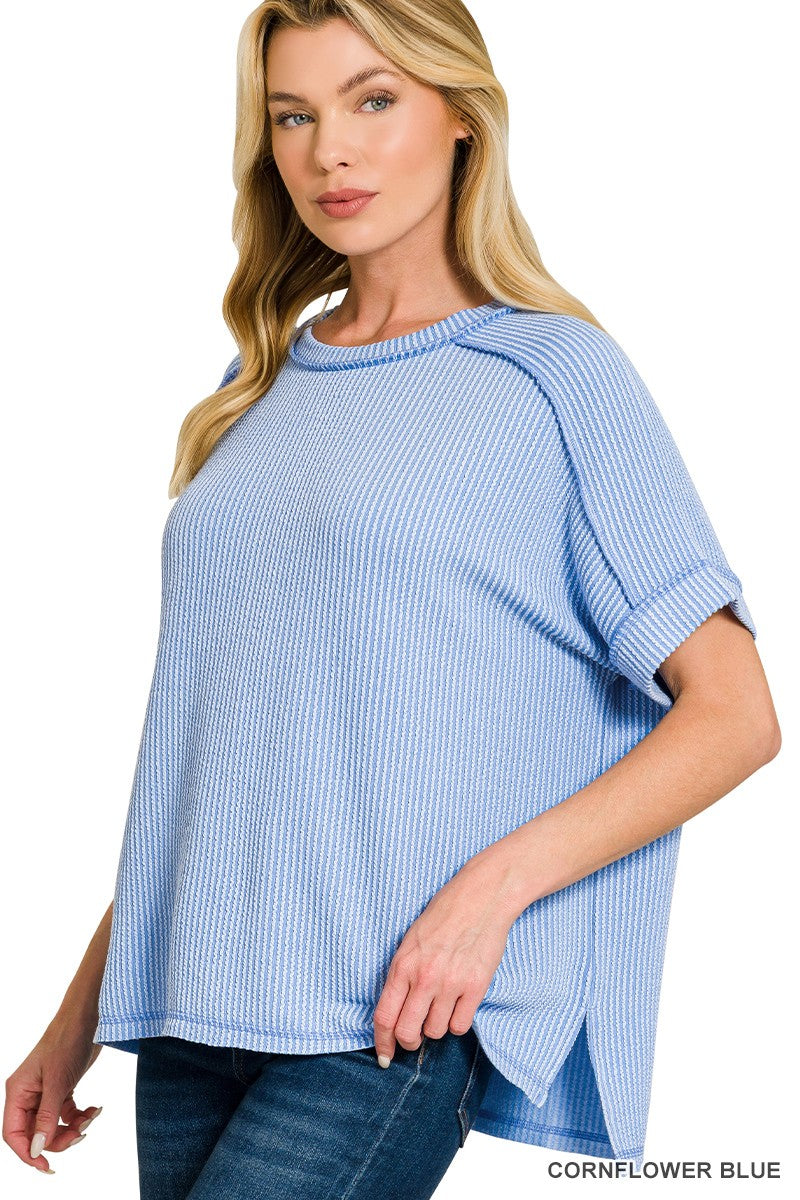 Simple Adoration Rib Knit Raw Edge Top