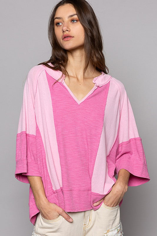 Blush/Pink / S Aurora Dreams Oversized Color Block Contrast Top - FINAL SALE - Madison and Mallory