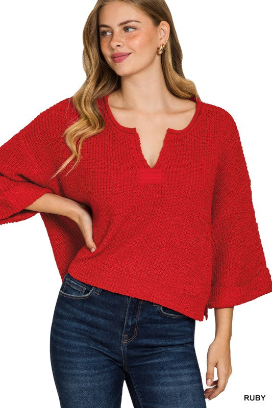 Leonie V-Neck Patch Knit Pullover - BACK IN STOCK
