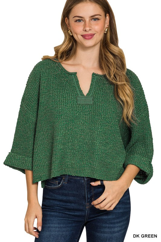 Leonie V-Neck Patch Knit Pullover - BACK IN STOCK