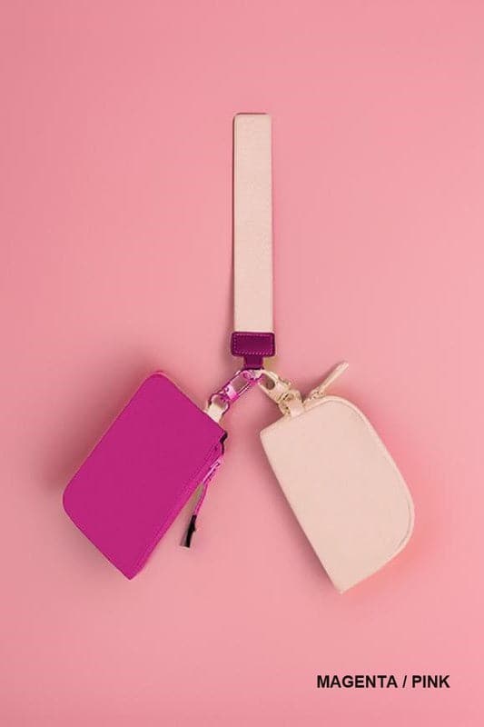 Magenta/Pink Dual Pouch Wristlet Keychain - Madison and Mallory