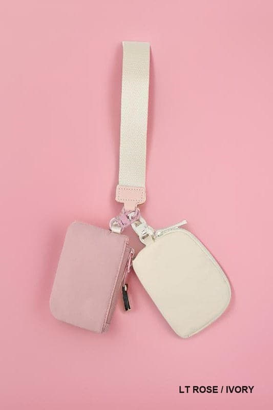 Light Rose/Ivory Dual Pouch Wristlet Keychain - Madison and Mallory