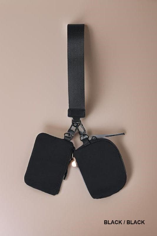 Black/Black Dual Pouch Wristlet Keychain - Madison and Mallory