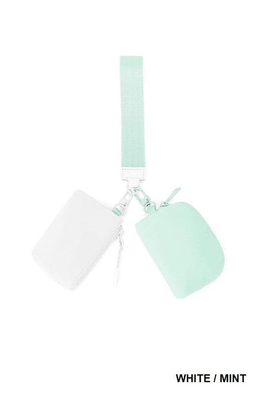 White/Mint Dual Pouch Wristlet Keychain - Madison and Mallory