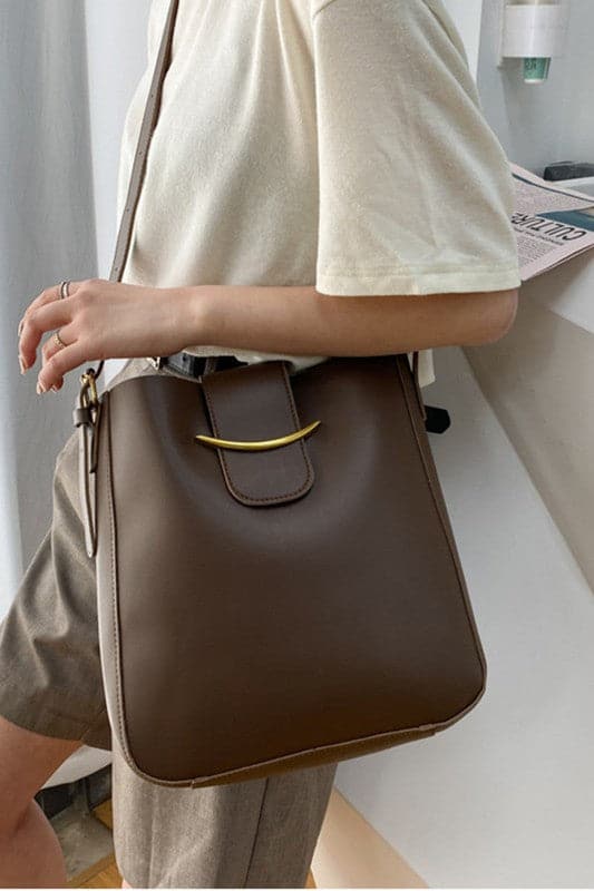 Brown Darya Vegan Leather Bucket Crossbody Bag - BACK IN STOCK - Madison and Mallory