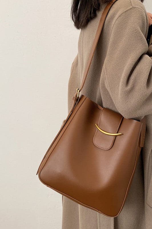 Camel Darya Vegan Leather Bucket Crossbody Bag - BACK IN STOCK - Madison and Mallory