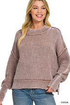 Tara Washed Side Slit Knit Sweater