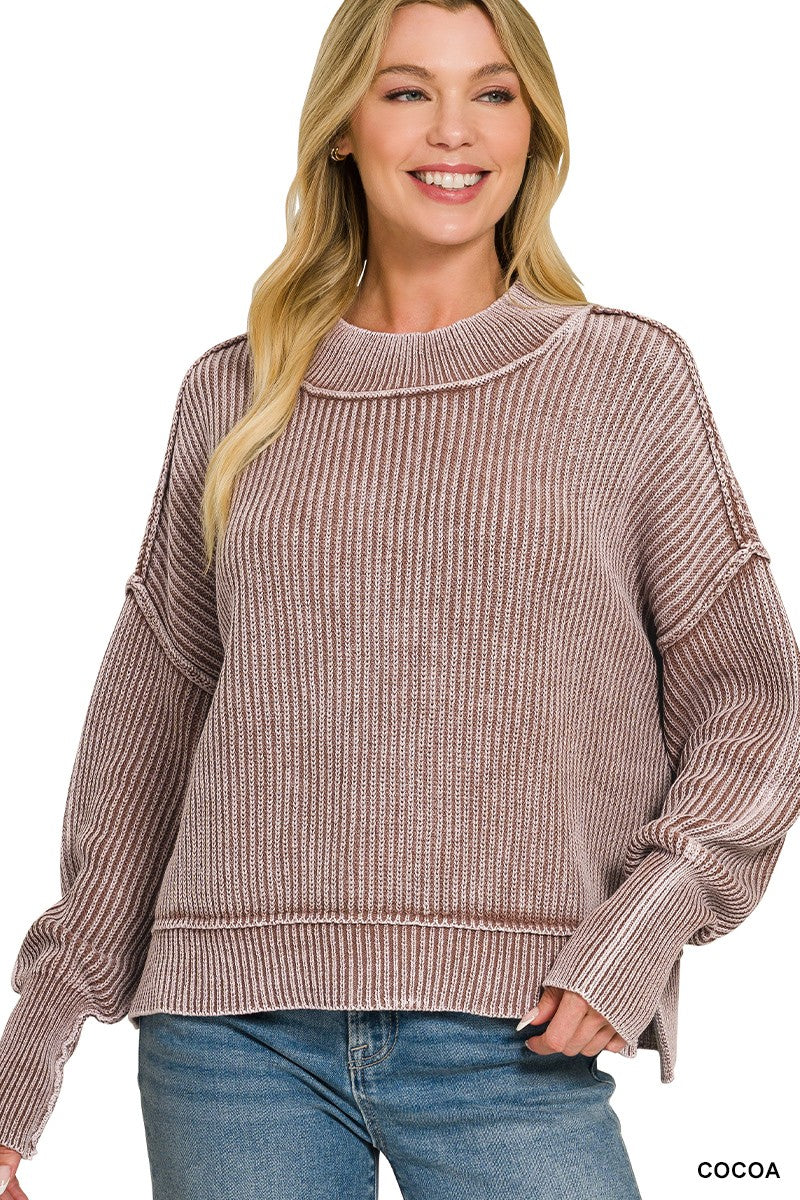 Tara Washed Side Slit Knit Sweater