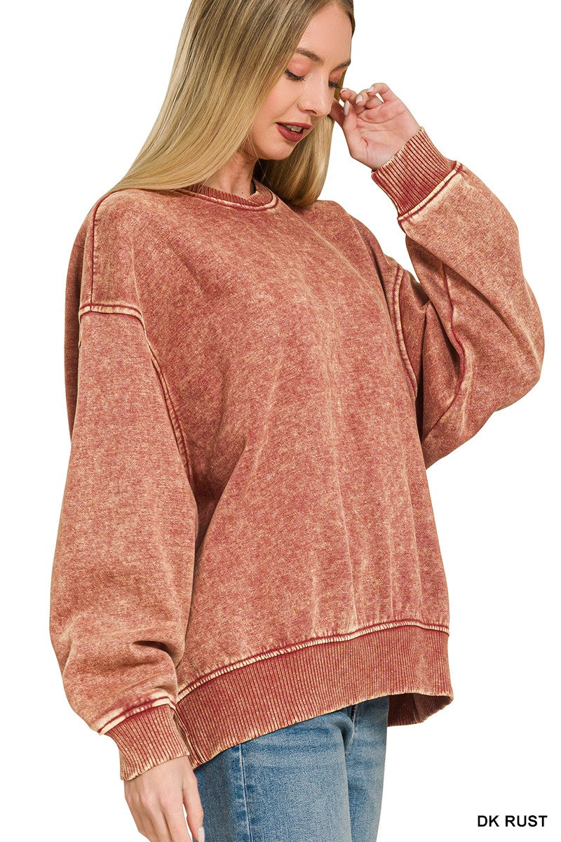 Cozy Vibes Acid Wash Oversized Pullover