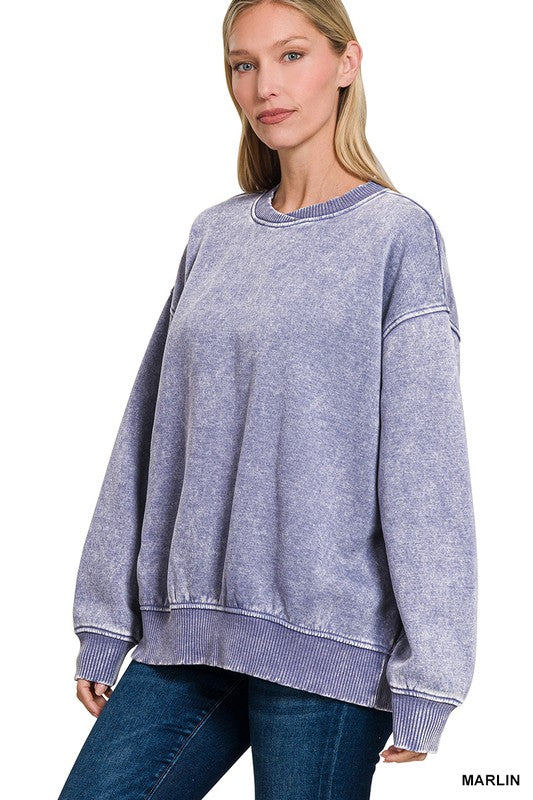 Cozy Vibes Acid Wash Oversized Pullover - BACK IN STOCK