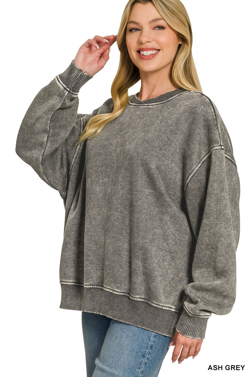 Cozy Vibes Acid Wash Oversized Pullover - BACK IN STOCK