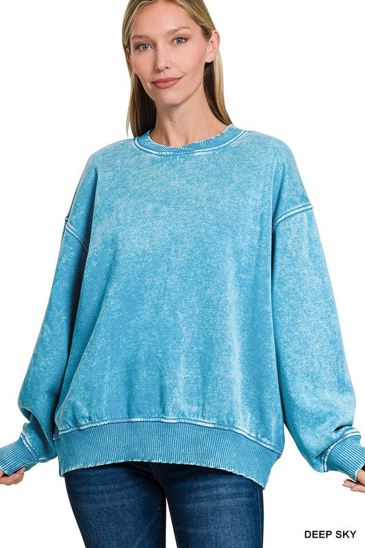 Cozy Vibes Acid Wash Oversized Pullover - BACK IN STOCK