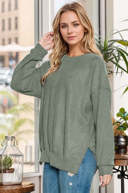 Brushed Bound Oversized Rib Knit Pullover - Madison and Mallory
