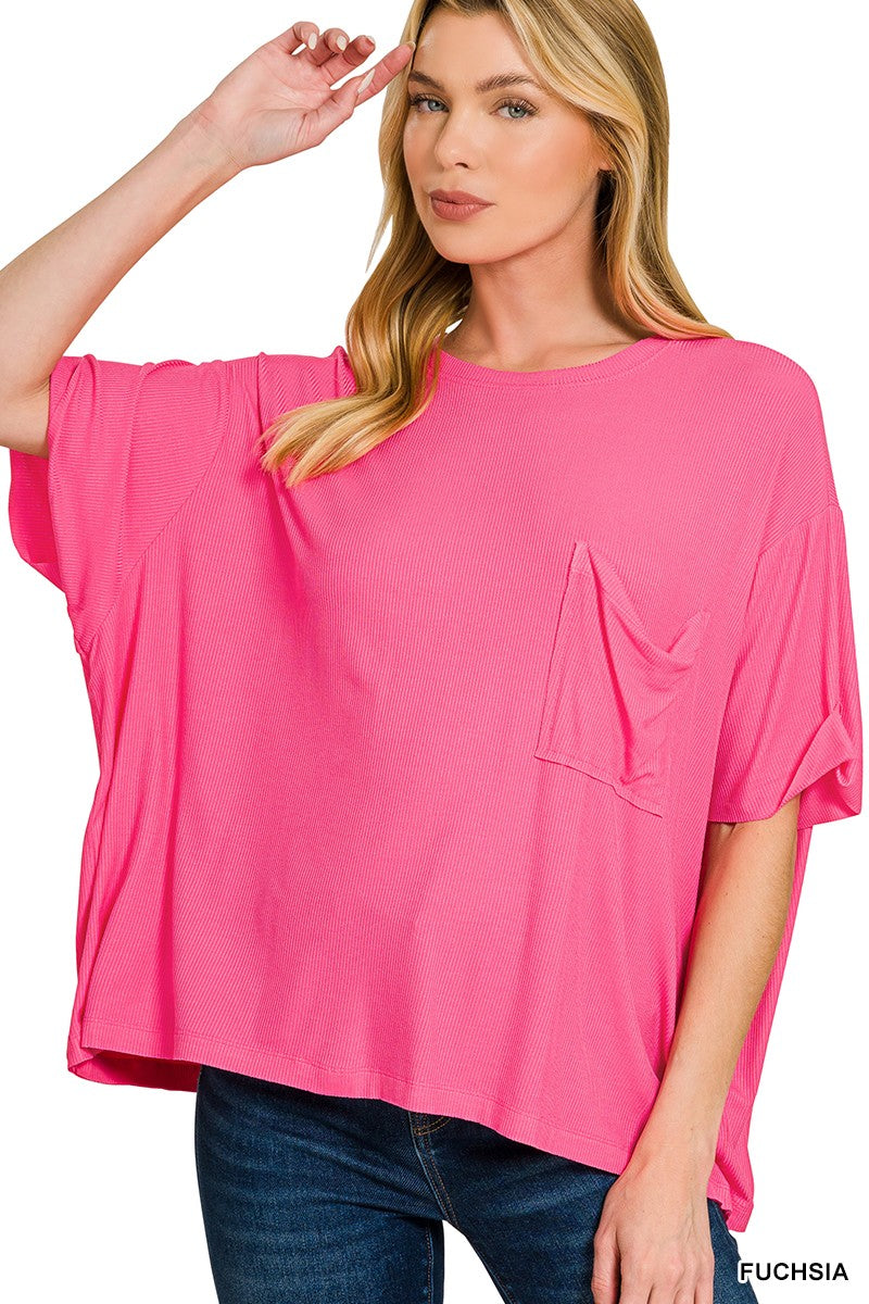 Soft Structure Relaxed Ribbed Pocket Top