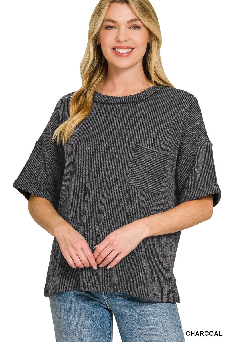 Daily Drift Rib Knit Pocket Top