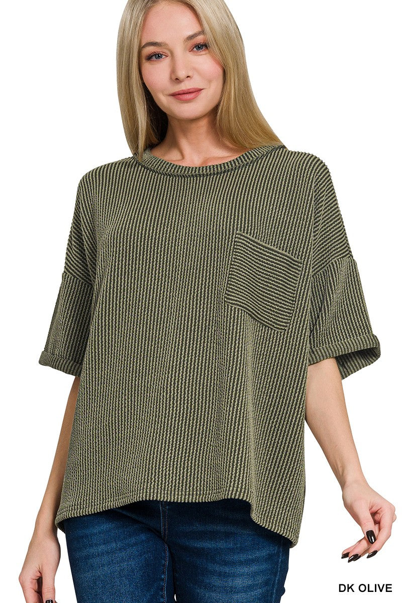 Daily Drift Rib Knit Pocket Top