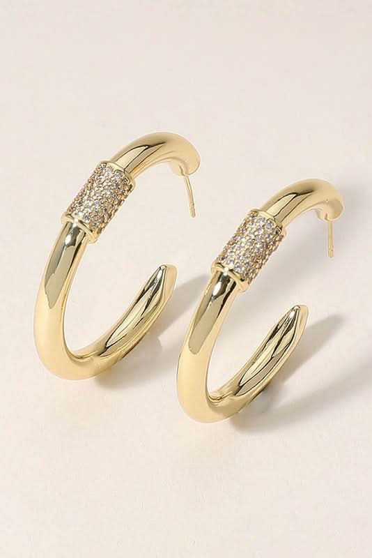 Golden Glint 14k Gold Dipped Cz Stone Paved Hoop Earrings - Madison and Mallory