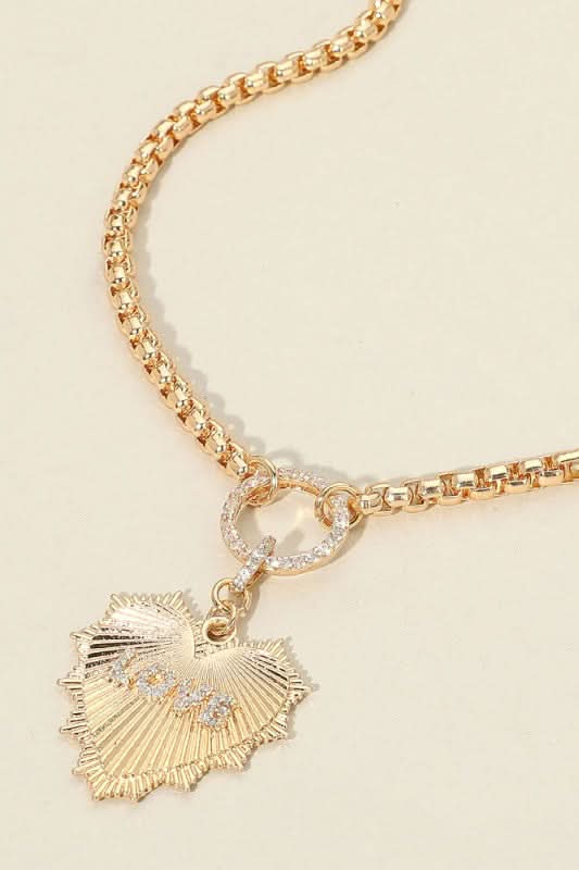 Glimmer Love Rhinestone Paved Love Metal Heart Necklace - Madison and Mallory