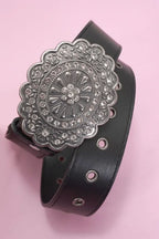 B - Floral Sparkle Lariat Luxe Western Oval Buckle Fashion Leather Belt - FINAL SALE - Madison and Mallory