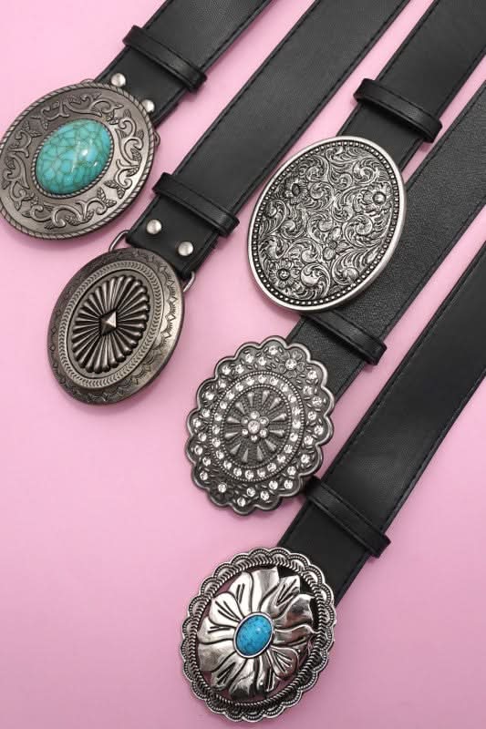 Lariat Luxe Western Oval Buckle Fashion Leather Belt - Madison and Mallory