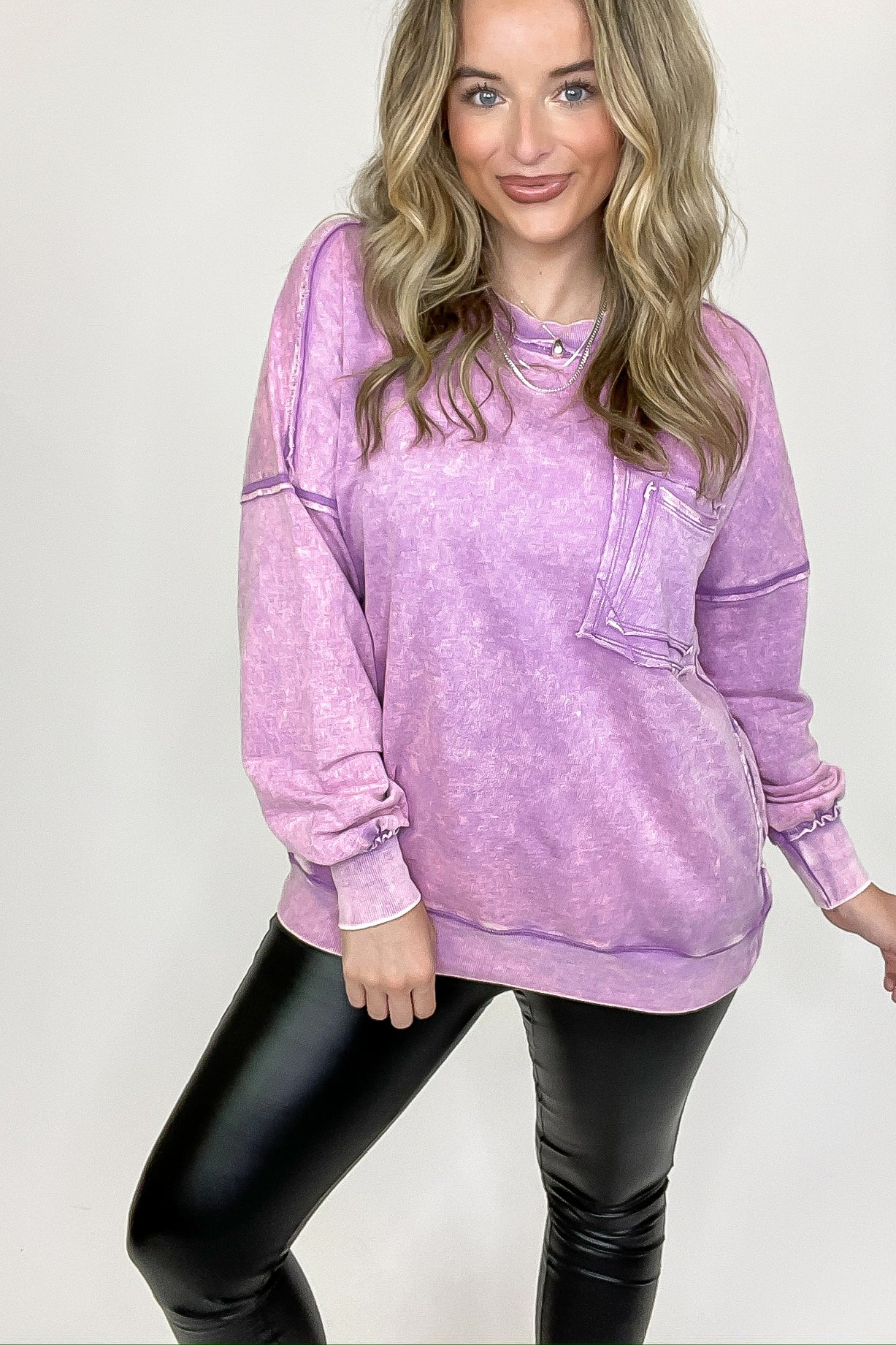 Daily Cozy Acid Wash Raw Edge Pullover - BACK IN STOCK