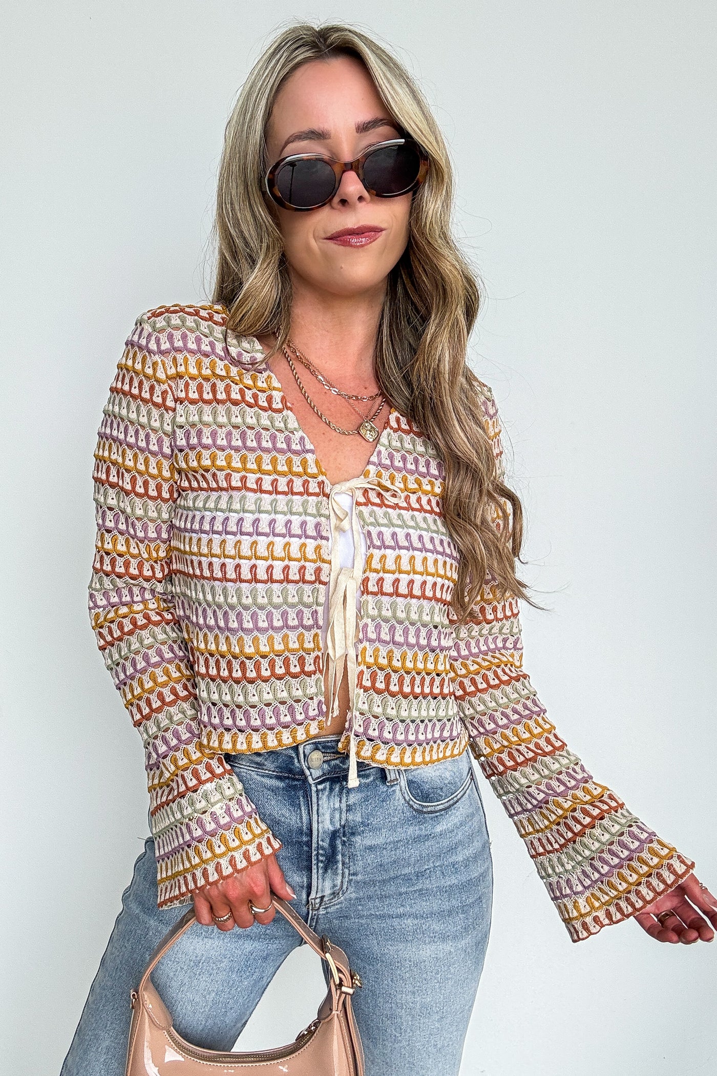 Sunset Threads Multicolor Openwork Knit Tie Top - Madison and Mallory