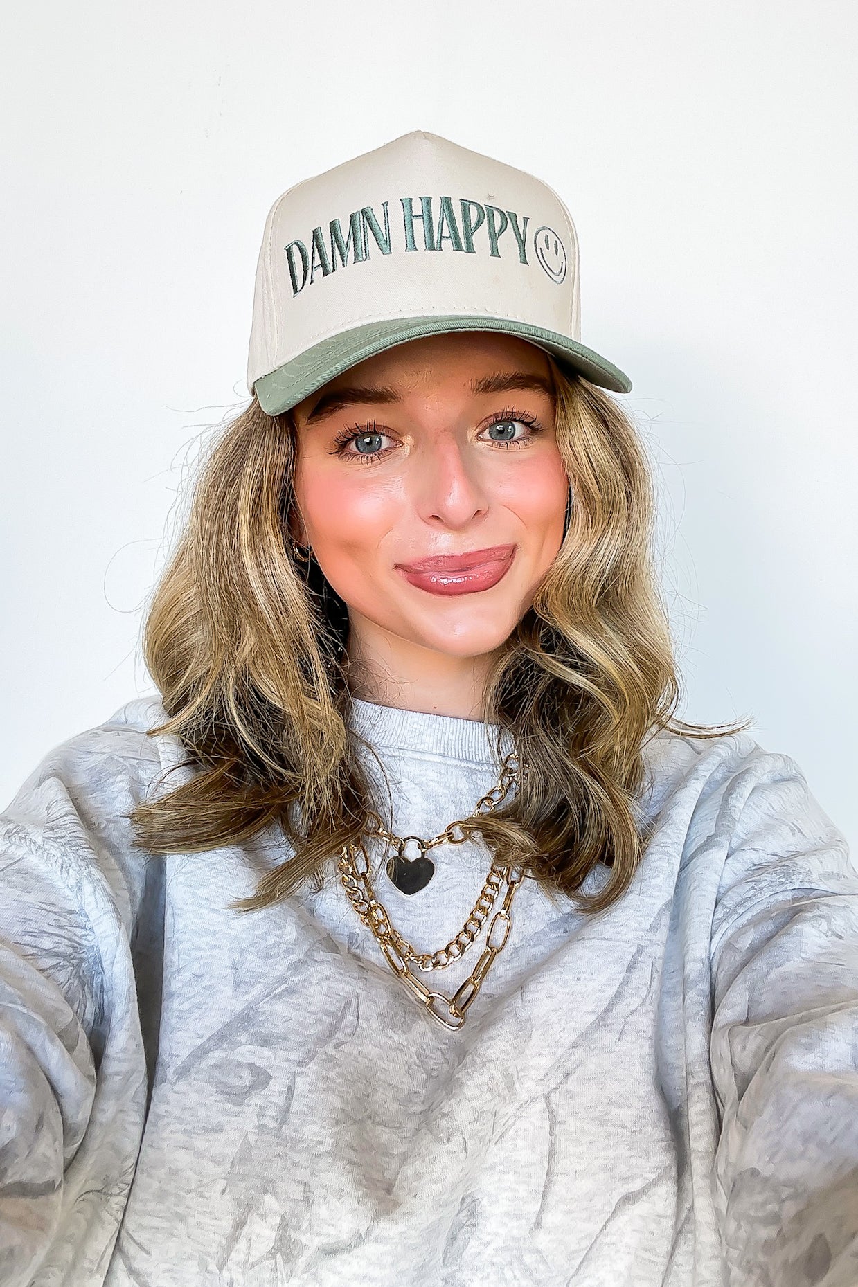 DAMN HAPPY Graphic Snapback Hat - Madison and Mallory