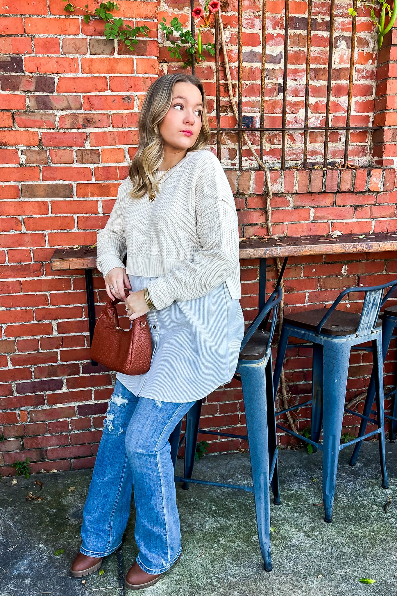 Split Seconds Knit and Button Down Top