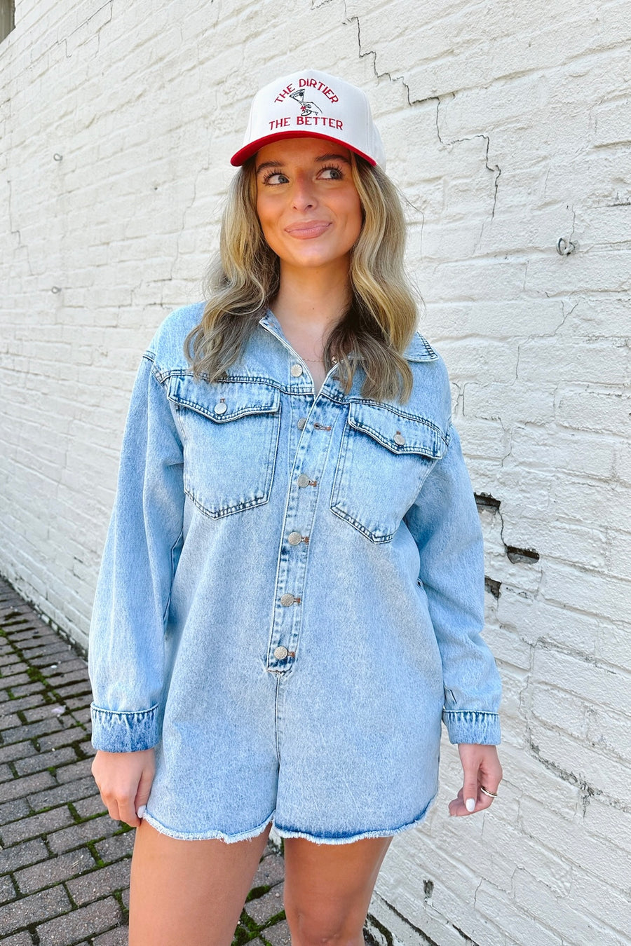Trina Mineral Wash Button Down Oversized Romper - Madison and Mallory