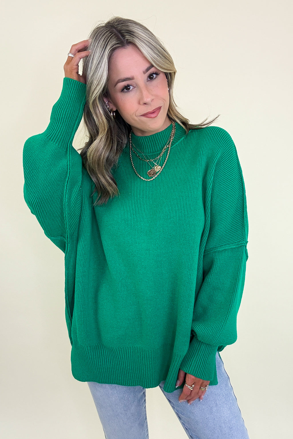 Simple Street Side Slit Oversized Sweater