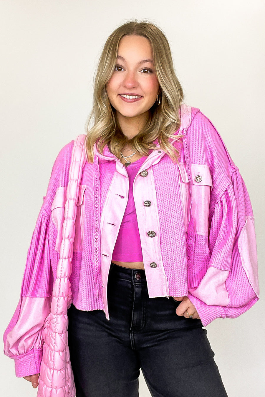 Desert Mornings Thermal Button Down Hooded Shacket - Madison and Mallory