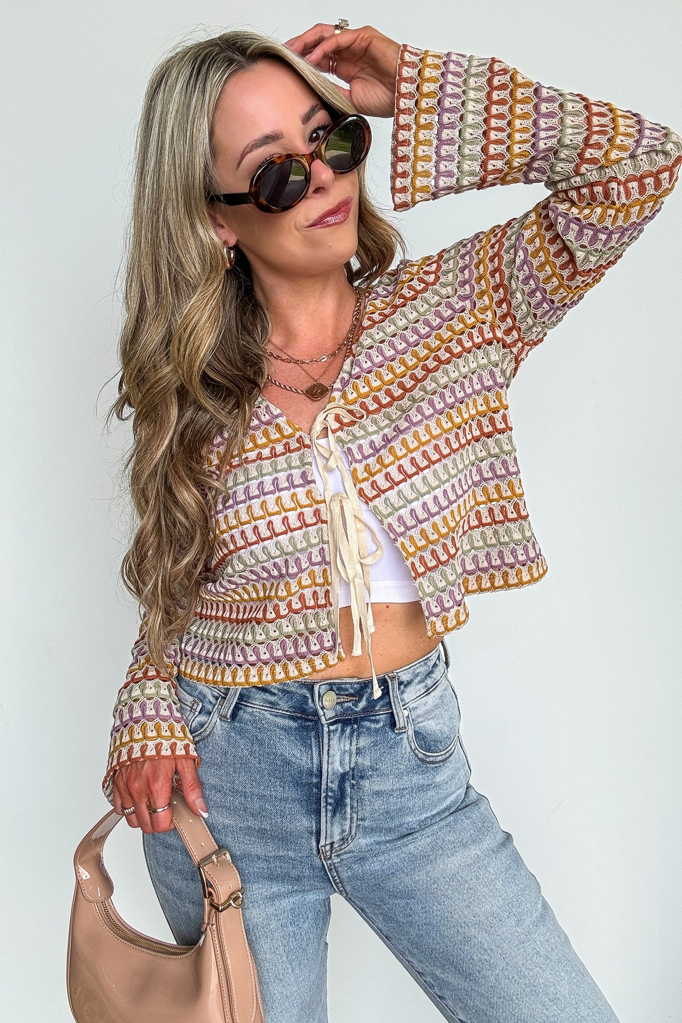 Sunset Threads Multicolor Openwork Knit Tie Top - Madison and Mallory