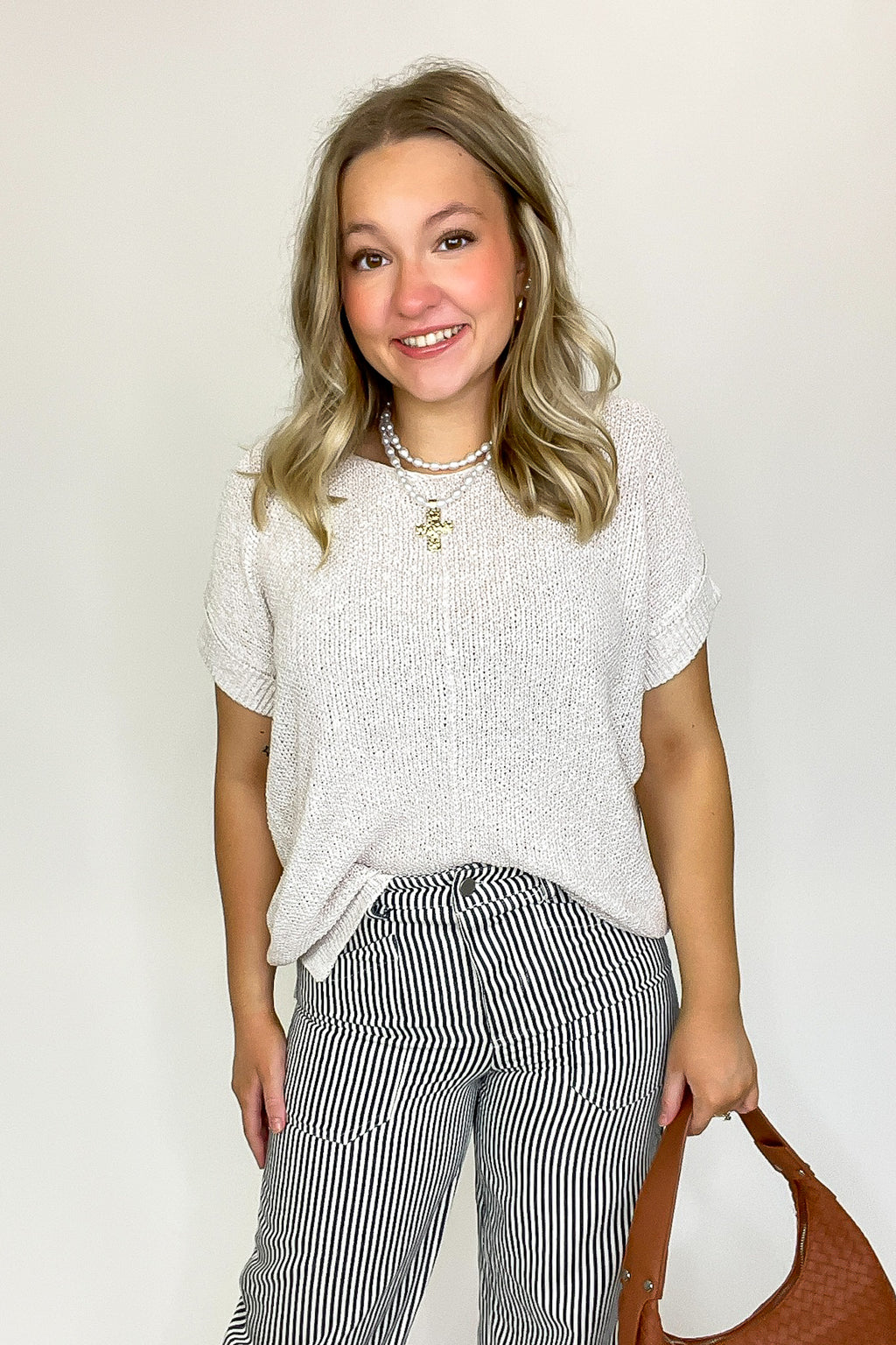 Heather Mocha / S Soft Form Short Sleeve Knit Top - Madison and Mallory