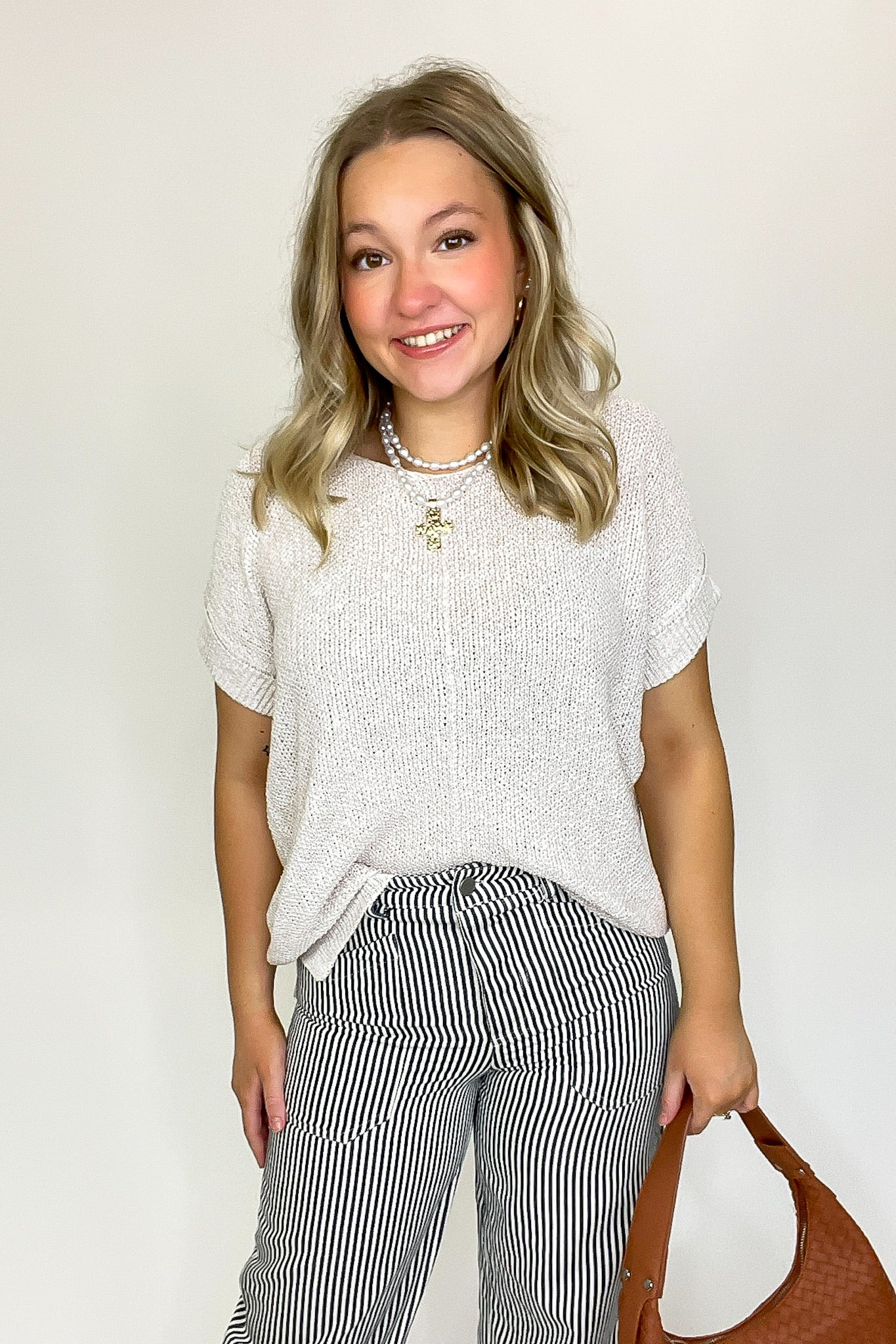 Heather Mocha / S Soft Form Short Sleeve Knit Top - BACK IN STOCK - Madison and Mallory